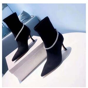 Jimmy Choo Leroy 90 stretch suede embellished boots sz 38